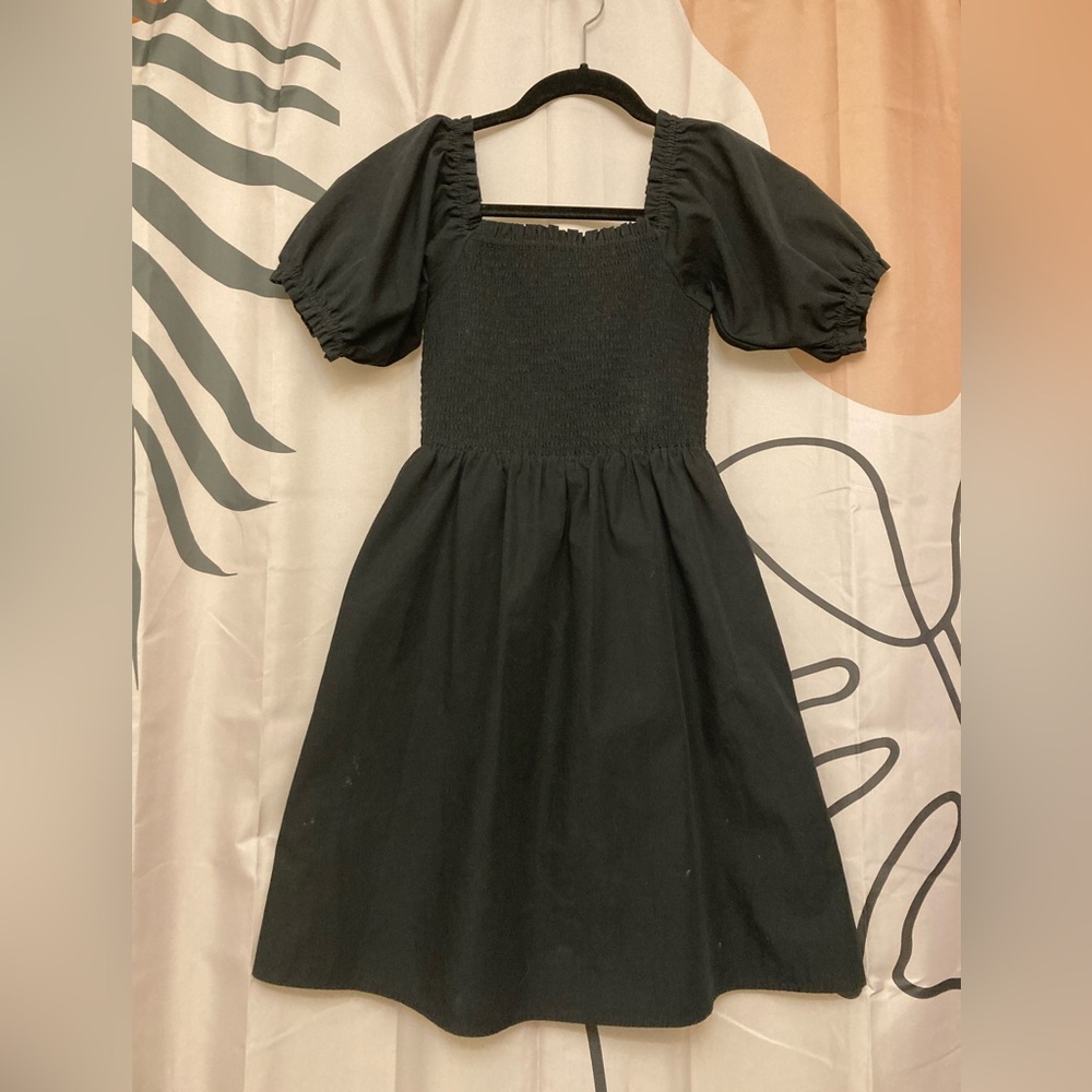 Smocked Black Puff Sleeve Dress